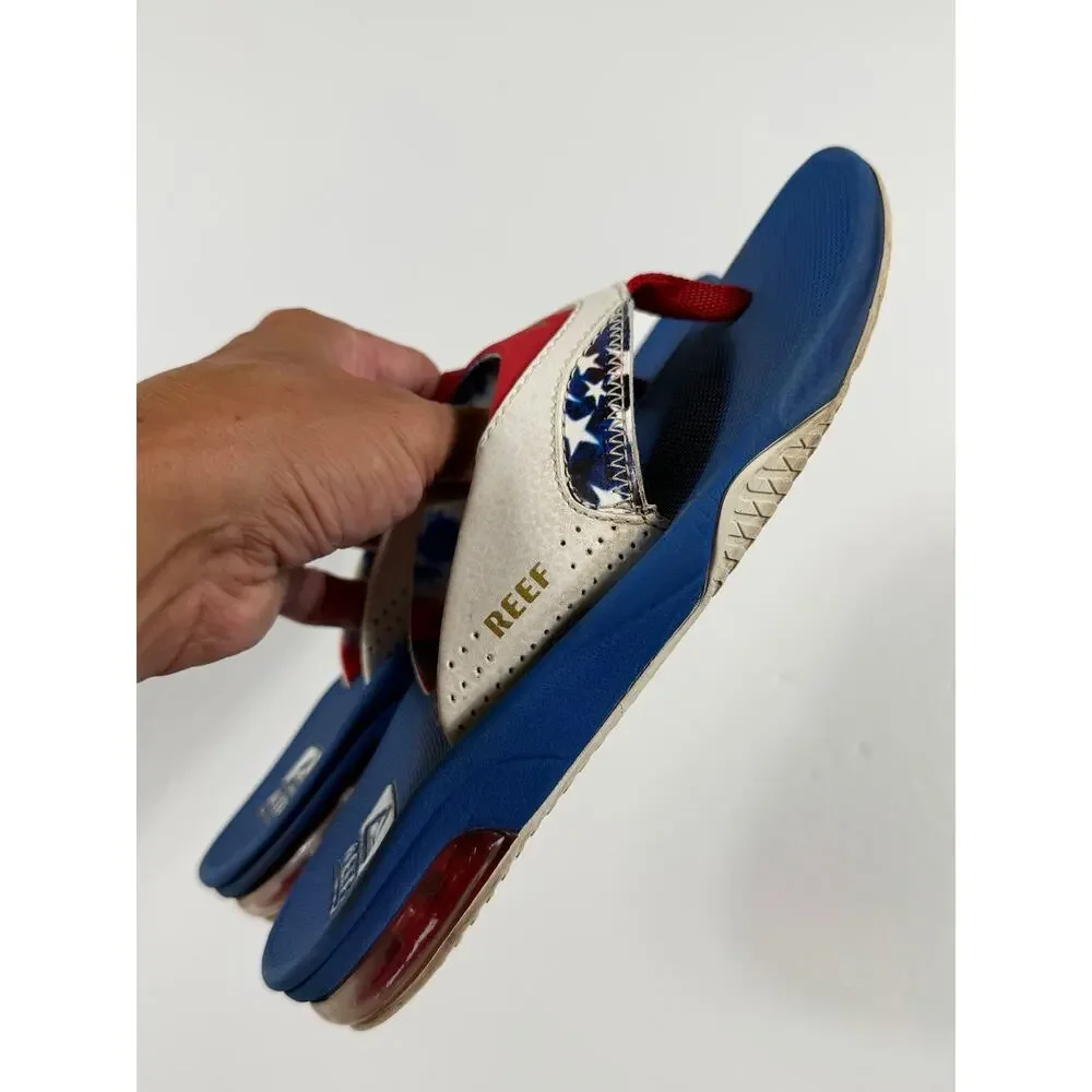 REEF Kids Fanning Patriotic Red White Blue Flip Flop Sandals Size 4 big kid